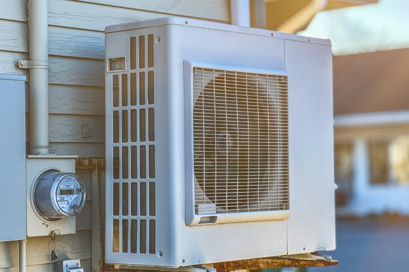 A heat pump outside of a house